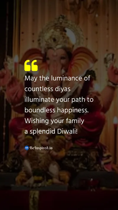 Diwali/Deepavali Wishes Quote related to luminance, diyas, boundless happiness, family, diwali