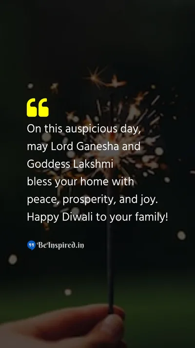 Diwali/Deepavali Wishes Quote related to auspicious, divine blessings, peace, prosperity, joy, family