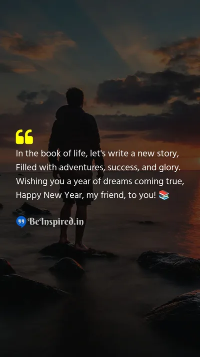 New Year Wishes Quote related to new story, adventures, success, dreams