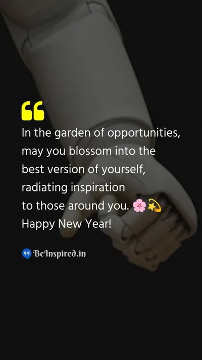 New Year Wishes Quote related to blossom, best version, yourself, radiating, garden, opportunities