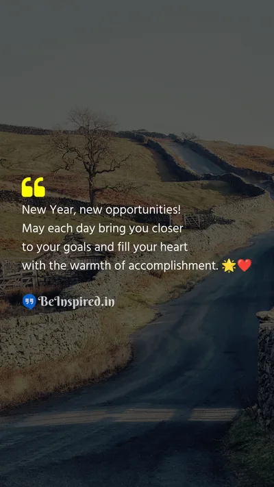 New Year Wishes Quote related to new opportunities, goals, warmth, accomplishment