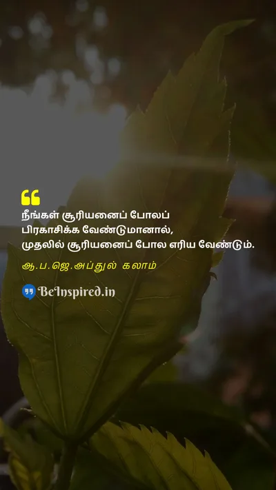 A. P. J. Abdul Kalam Tamil Picture Quote on sunசூரியன் lightஒளி shineபிரகாசம் 