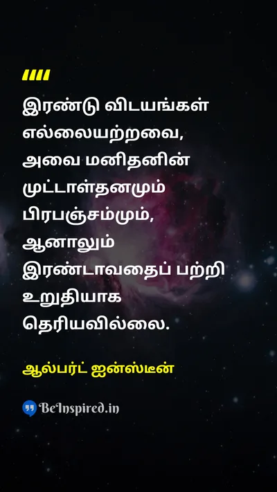 Albert Einstein Tamil Picture Quote on limitவரம்பு stupidityமுட்டாள்தனம் universeபிரபஞ்சம் 