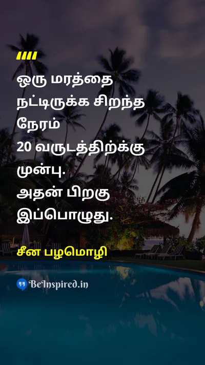 சீன பழமொழி Tamil Picture Quote on treeமரம் timeநேரம் motivationalதன்னம்பிக்கை 