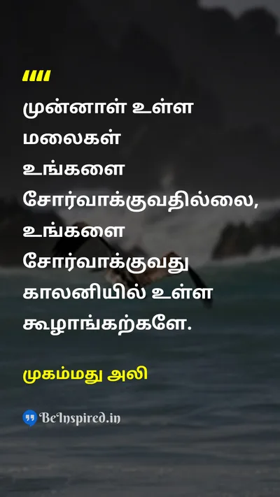 முகம்மது அலி Tamil Picture Quote on mountainமலை pebbleகூழாங்கல் motivationalதன்னம்பிக்கை 